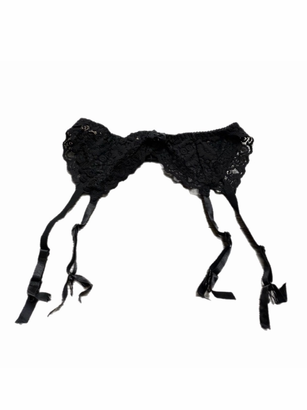 90s European Vintage Floral Lace Garter Belt (Black) Size Small
